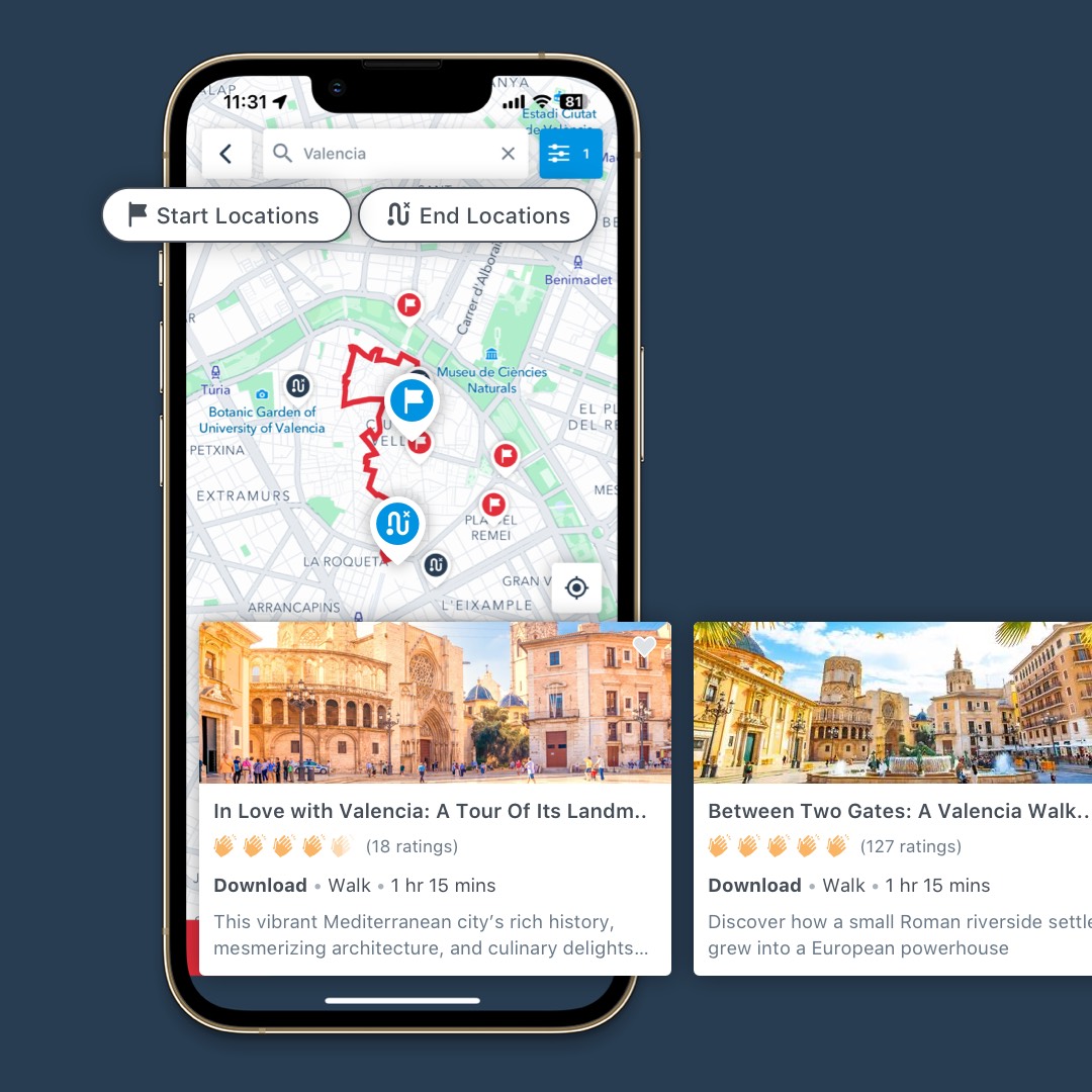 Swipe through tours on destination maps to see where they start and end
