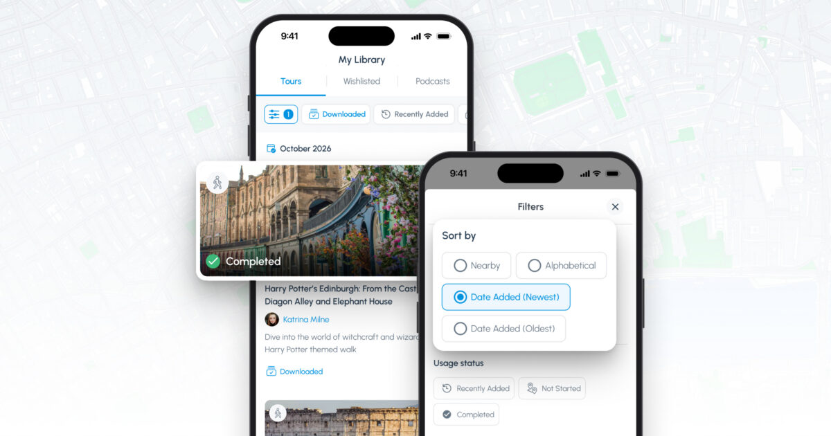 Screenshots showing improvements to the tour library in version 16 of the VoiceMap app